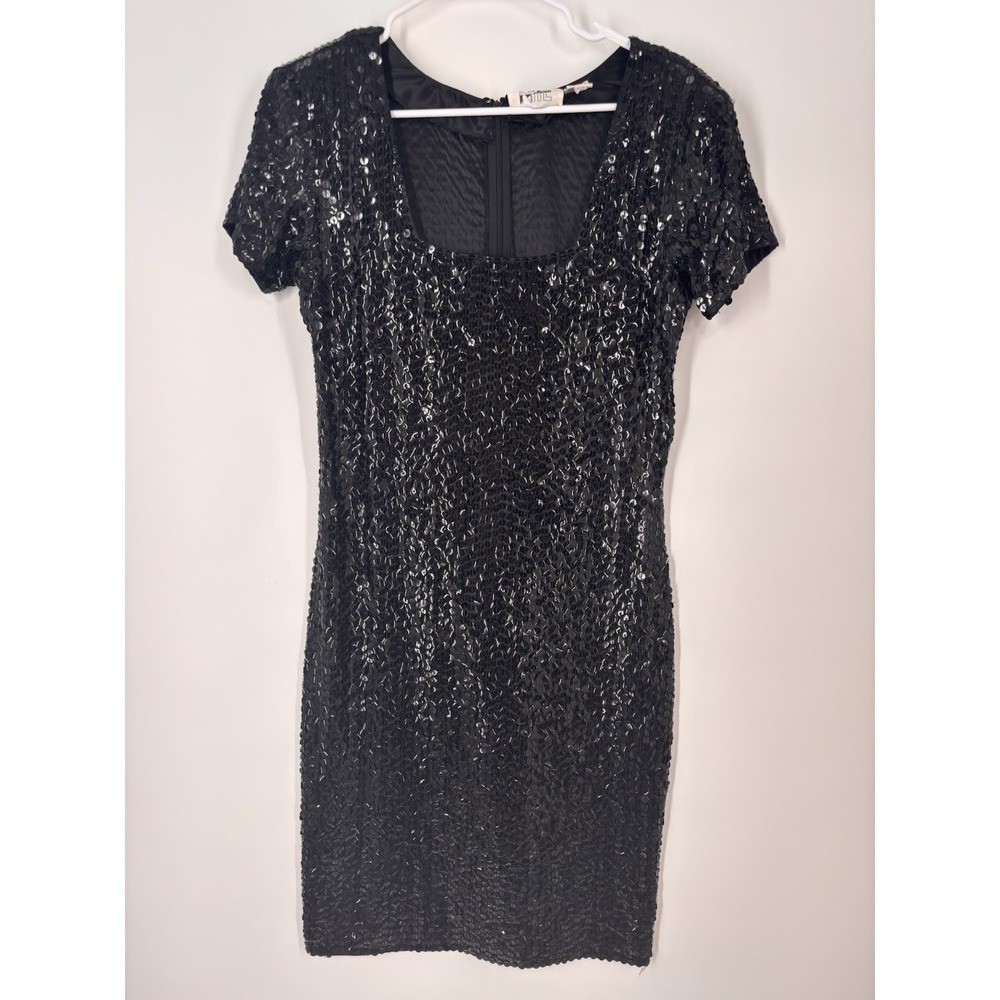 Vintage Nite Line Sequin Bodycon Dress‎ Retro Cocktail Disco Glam Event LBD 80s